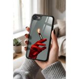 Snacase Apple iPhone SE ile Uyumlu Ruj Alev Eldiven Tasarımlı Glossy Premium Kılıf, Silikon, Siyah