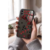 Snacase Apple iPhone X ile Uyumlu İskambil Kağıtları Tasarımlı Glossy Premium Kılıf, Silikon, Siyah