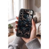 Snacase Apple iPhone X ile Uyumlu Kabartma Çiçek Deseni Tasarımlı Glossy Premium Kılıf, Silikon, Siyah