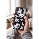 Snacase Apple iPhone Xs Max ile Uyumlu Sevimli Panda Oyuncak Tasarımlı Glossy Premium Kılıf, Silikon, Siyah