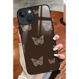 Snacase iPhone 14 Plus ile Uyumlu Darbeye Dayanıklı Kahverengi Kelebek Tasarımlı Glossy Premium Kılıf