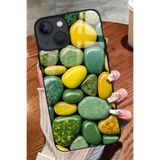 Snacase iPhone 15 Plus ile Uyumlu Darbeye Dayanıklı Yeşil & Sarı Taş Tasarımlı Glossy Premium Kılıf