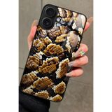 Snacase iPhone 16 Plus ile Uyumlu Yılan Derisi Tasarımlı Glossy Premium Kılıf, Çift Katmanlı, Kahverengi