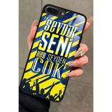 Snacase iPhone 7 Plus ile Uyumlu Taraftar Sözü Yazılı Glossy Premium Kılıf, Fenerbahçe, Mavi Sarı