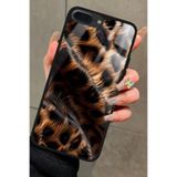 Snacase iPhone 8 Plus Uyumlu Kahverengi Leopar Tasarımlı Glossy Premium Kılıf