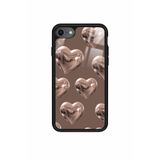 Snacase iPhone SE ile Uyumlu Kahverengi Kalp Tasarımlı Glossy Premium Kılıf