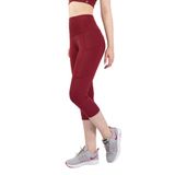 Snc Kadın Yüksek Bel Kapri Yoga Tayt, Polyester Spandeks, Toparlayıcı Özellikli, Cepli, Siyah, Spor ve Günlük Kullanım (Bordo, M)