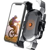 Sneezy Bisiklet Motosiklet Telefon Tutucu Gidon Bağlantılı 360° Döner 4 Kollu Güvenli Telefon Standı - 000-Siyah