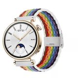 Sneezy Huawei Watch Gt4 41Mm İle Uyumlu 18Mm Metal Klips Solo Fiberlink Örgü Kordon Beyaz Gökkuşağı