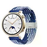 Sneezy Huawei Watch Gt4 41Mm İle Uyumlu 18Mm Metal Klips Solo Fiberlink Örgü Kordon Mavi Beyaz