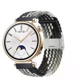 Sneezy Huawei Watch Gt4 41Mm İle Uyumlu 18Mm Metal Klips Solo Fiberlink Örgü Kordon Siyah Beyaz