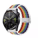 Sneezy Huawei Watch Gt4 46Mm İle Uyumlu 22Mm Metal Klips Solo Fiberlink Örgü Kordon Beyaz Gökkuşağı