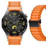 Sneezy Huawei Watch Gt4 46Mm İle Uyumlu Airflow Dalgalı Naylon Spor Kordon Metal Tokalı Turuncu