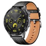 Sneezy Huawei Watch Gt4 46Mm İle Uyumlu Dikiş Desenli Deri Metal Tokalı Akıllı Saat Kordonu Siyah