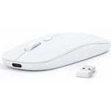 Sneezy Laptop Için Ince Kablosuz Mouse Bluetooth Bağlantı Şarjlı Batarya USB Alıcılı Taşınabilir Tasarım Beyaz - Renkli