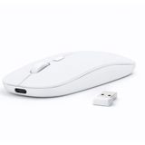 Sneezy Laptop İçin İnce Kablosuz Mouse Bluetooth Bağlantı Şarjlı Batarya USB Alıcılı Taşınabilir Tasarım Beyaz