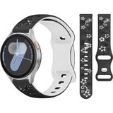 Sneezy Samsung Galaxy Watch 6 7 Serisi ile Uyumlu Floraflex Çiçek Desenli Silikon Kordon - Siyah - Beyaz