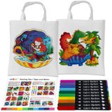 SNEILJOY Boyama Seti için Kanvas Bez Çantalar, 6-12 Yaş Çocuklar için Sanat ve El Sanatları, On Kumaş İşaretleyicili İki Kanvas Çanta (15 × 16,5 inç), Çocuk El İşi Boya Kitleri, Sanat Malzemeleri,
