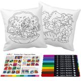 SNEILJOY Çocuklar Boyama için Yastık Örtüleri Atın, 2PCS yastık kılıfı w/10pk Kumaş Boyama Kalemleri, Çocuklar için 15.5 × 15.5 İnç DIY Boyama El Sanatları, Yastık Şemsiyeleri, Çocuklar için Çorap