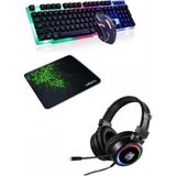 Snexpres 4in1 Profesyonel Işıklı Oyuncu Kulaklığı USB Bağlantılı RGB Aydınlatmalı Oyun Seti