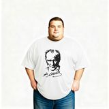 Sngl Erkek Büyük Beden Kısa Kollu Atatürk Baskılı Tişört 3xl 4xl 5xl 6xl 7xl 8xl 9xl - Beyaz