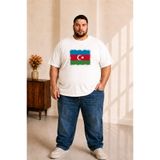 SNGL TEKSTIL Erkek Büyük Beden Kısa Kollu Azerbaycan Bayrak Baskılı Tişört 3XL 4XL 5XL 6XL 7XL 8XL 9XL