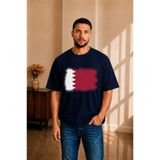 SNGL TEKSTIL Erkek Oversize Katar Bayrak Baskılı Kısa Kollu Tişört S M L XL 2XL