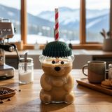Snippy Bear - Cam Ayıcık Bardak Pipetli Kahve Bardağı Barista Içecek Bardağı 550 ml - Şeffaf - Yeşil