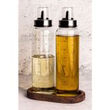 Snippy Bella Borosilikat Cam Damlatmaz Yağdanlık Ahşap Standlı Yağlık - Sirkelik Seti 500 ml - 3 Parça