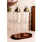 Snippy Bottle - 3 Parça Ahşap Standlı Damlatmaz 1 Lt Cam Yağdanlık Borosilikat Yağlık Sirkelik 1000ml