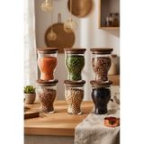 Snippy Box - 6 Lı Ahşap Vakumlu Kapaklı Cam Saklama Kabı Baharatlık 500 Ml Erzak Saklama Kabı Seti Kahverengi