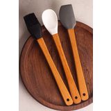 Snippy Daily - 3'lü Bambu Saplı Silikon Spatula Seti 21 cm Mutfak Seti Kaşık Spatula Seti