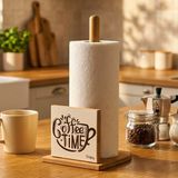 Snippy Label - Etiketli Bambu Rulo Dik Peçetelik Dekoratif Tasarımlı Dik Havluluk Organizer 27 cm - COFFEE