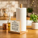 Snippy Label - Etiketli Bambu Rulo Dik Peçetelik Dekoratif Tasarımlı Dik Havluluk Organizer 27 cm - HAPPY