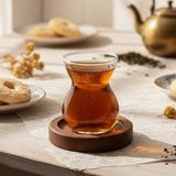 Snippy Lace - 12 Parça Cam Çay Seti Cam Çay Bardağı Ahşap Altlıklı Cam 6'lı Çay Takımı - 6 Adet - Şeffaf
