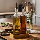 Snippy Lara - 2'li Bambu Standlı Cam Zeytinyağı Sıvıyağ Şişesi Yağdanlık Damlatmaz Yağlık Sirkelik 500ML
