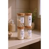 Snippy Luvo - 4'lü Kare Ahşap Vakum Kapaklı Banyo Organizeri Plastik Banyo Seti Etiketli Düzenleyici 350 ml