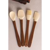 Snippy Milly Krem - 4'lü Akasya Saplı Krem Silikon Spatula Seti 21 cm Mutfak Seti Doğal Kaşık Spatula Seti
