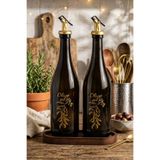 Snippy Poura - Ahşap Standlı 2'li Yağdanlık Zeytinyağı Sıvı Yağ Sirke Şişesi Yağdanlık Seti 750 ml