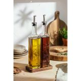 Snippy Safir - 2'li Ahşap Standlı Cam Zeytinyağı Sıvıyağ Şişesi Yağdanlık Damlatmaz Yağlık Sirkelik 500ml Ahşap