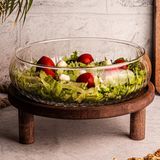 Snippy Wave 2 Parça Ayaklı Cam Salata Sunum Kasesi El Yapımı Sağlıklı Malzeme ile Şık Sunum