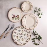 Snippy Wild 24 Parça 6 Kişilik Porselen Yemek Takımı Kenarları Silik Vintage Tuval Model Porselen Tabak