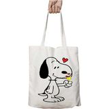 Snoopy Dog Kalp Iki Tarafı Kalıcı Baskılı Yıkanabilir Okul Plaj Omuz Bez Çantası