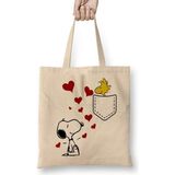 Snoopy Love Bez Çanta Uzun Saplı - Açık Bej - 40 X 40