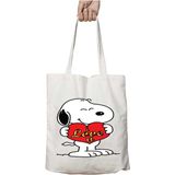 Snoopy Love Kalp Iki Tarafı Kalıcı Baskılı Yıkanabilir Okul Plaj Omuz Bez Çantası