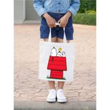 Snoopy Tasarım Kalım Kanvas, Rips Bez Çanta, Omuz Çantası, Kalın Tote Bag - 10D-Krem