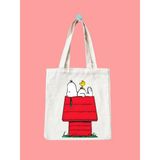 Snoopy Tasarım Kalın Kanvas, Rips Bez Çanta, Omuz Çantası, Kalın Tote Bag, Pinterest Çanta - 10D-Krem