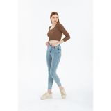 Snow Açık Kar Mavi Yüksek Bel Toparlayıcı Dar Paça Skinny Power Likralı Kot Pantalon - 42