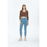 Snow Açık Kar Mavi Yüksek Bel Toparlayıcı Dar Paça Skinny Power Likralı Kot Pantalon - Buz Mavi - 34