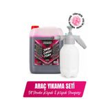 Snow Foam 5 Litre Pembe Köpük Oto Şampuanı İle 2 Litre Köpük Pompası - Araç Yıkama Temizlik Seti